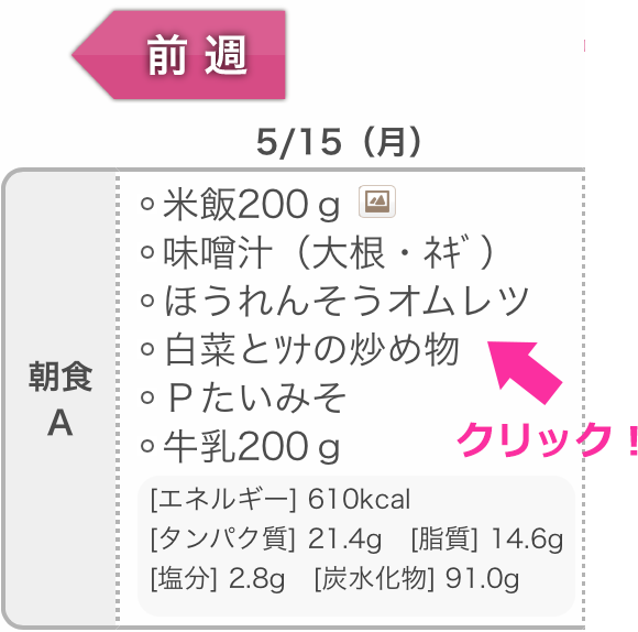 献立をクリック